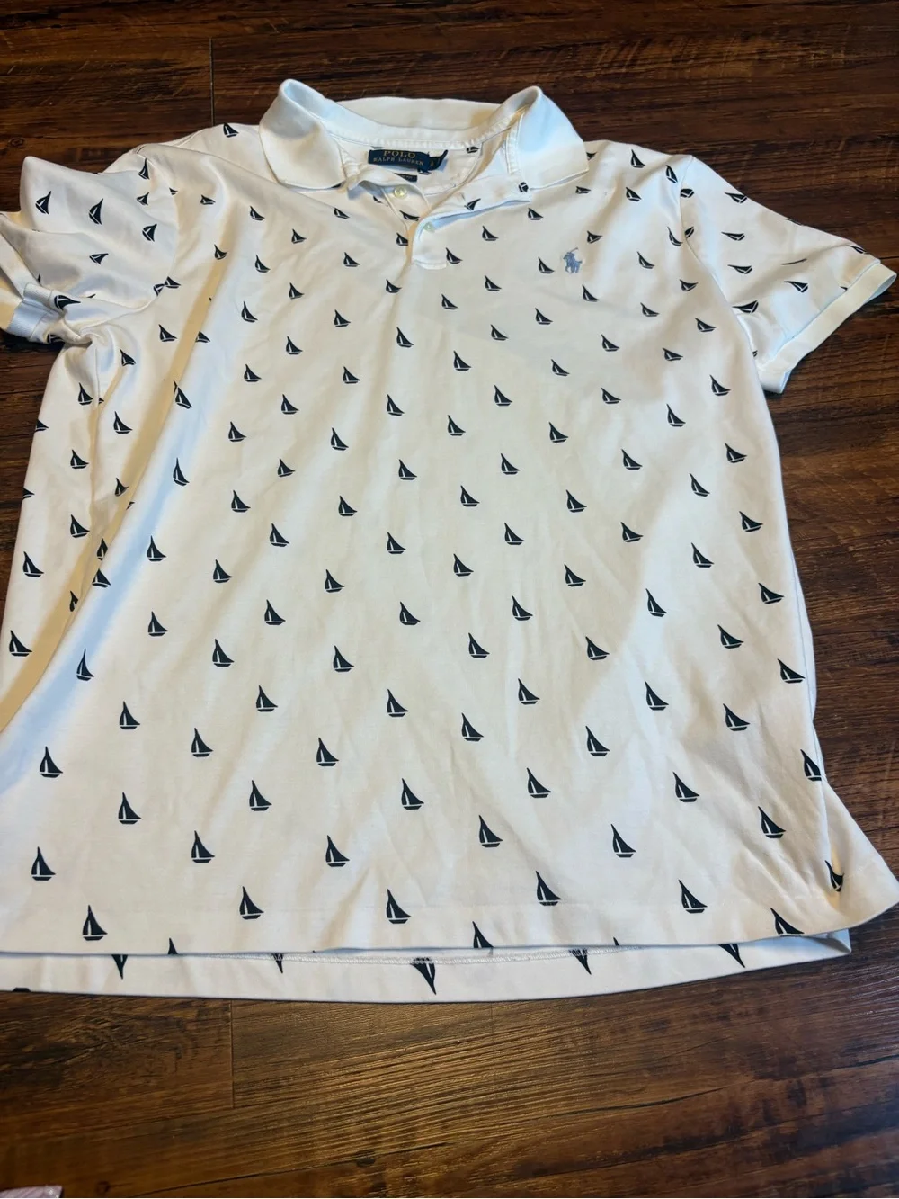 Polo Ralph Lauren Shirt Mens Large White Blue Pony All Over Sailboat Size Large